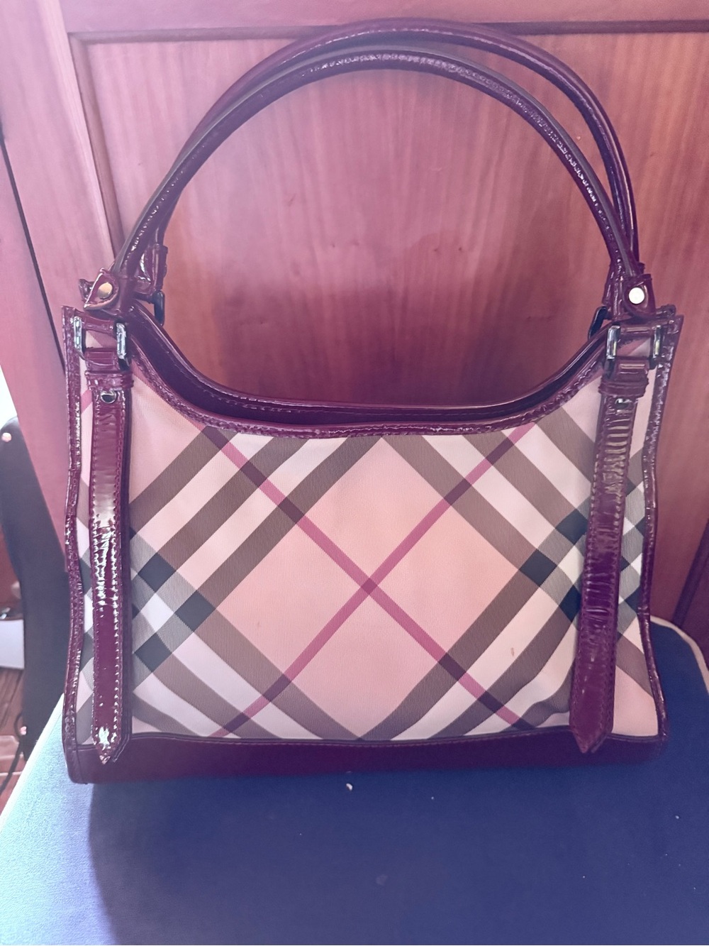 Burberry Plaid Patent Trim Shoulder Bag - Pink/Burgundy